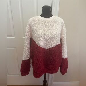 Dress up funky fuzzy color block sweater.